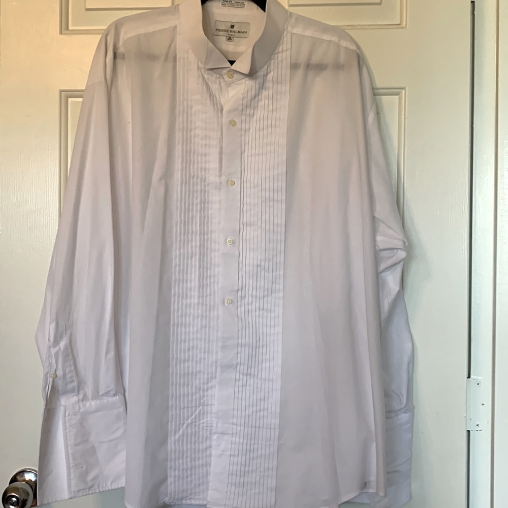 BALMAIN Vintage Paris Finest Poplin Pleated Tuxedo Shirt